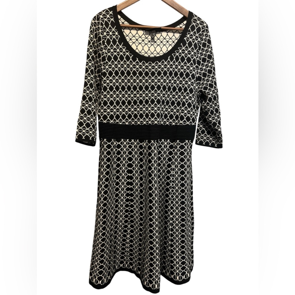 EUC LANE BRYANT black and cream 3/4 sleeve midi dress/ size 22/24